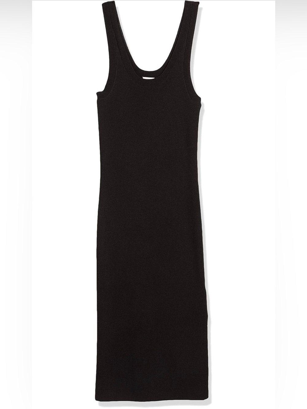 The Drop - Yasmin Sleeveless Black Ribbed Viscose Blend Midi Dress with Slit